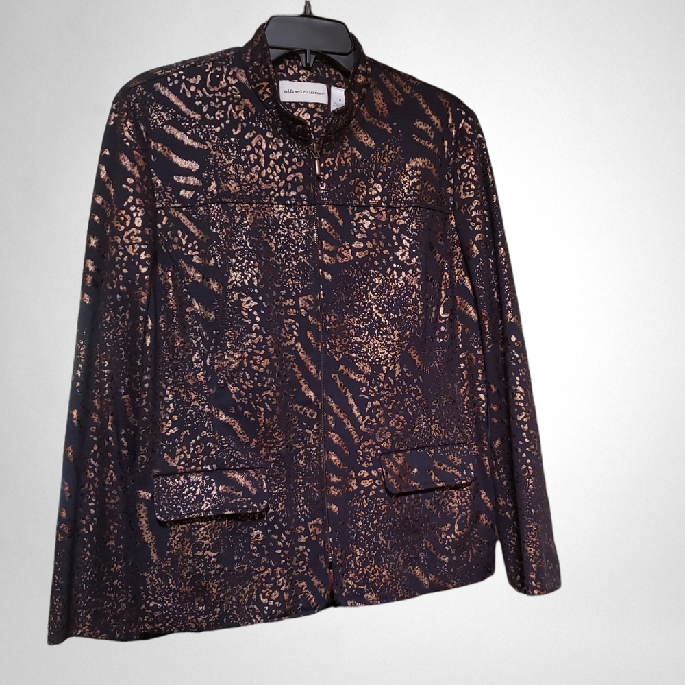 Alfred Dunner black and metallic gold zip up blazer Size 14